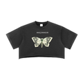 Butterfly Graphic  Washed Raw Edge Crop Top