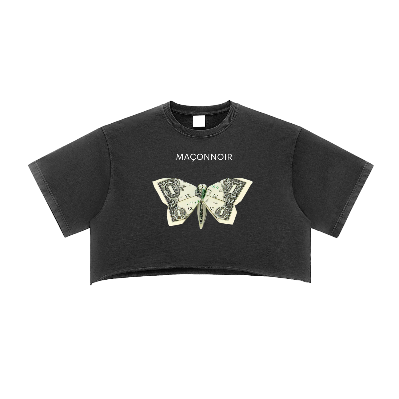 Butterfly Graphic  Washed Raw Edge Crop Top