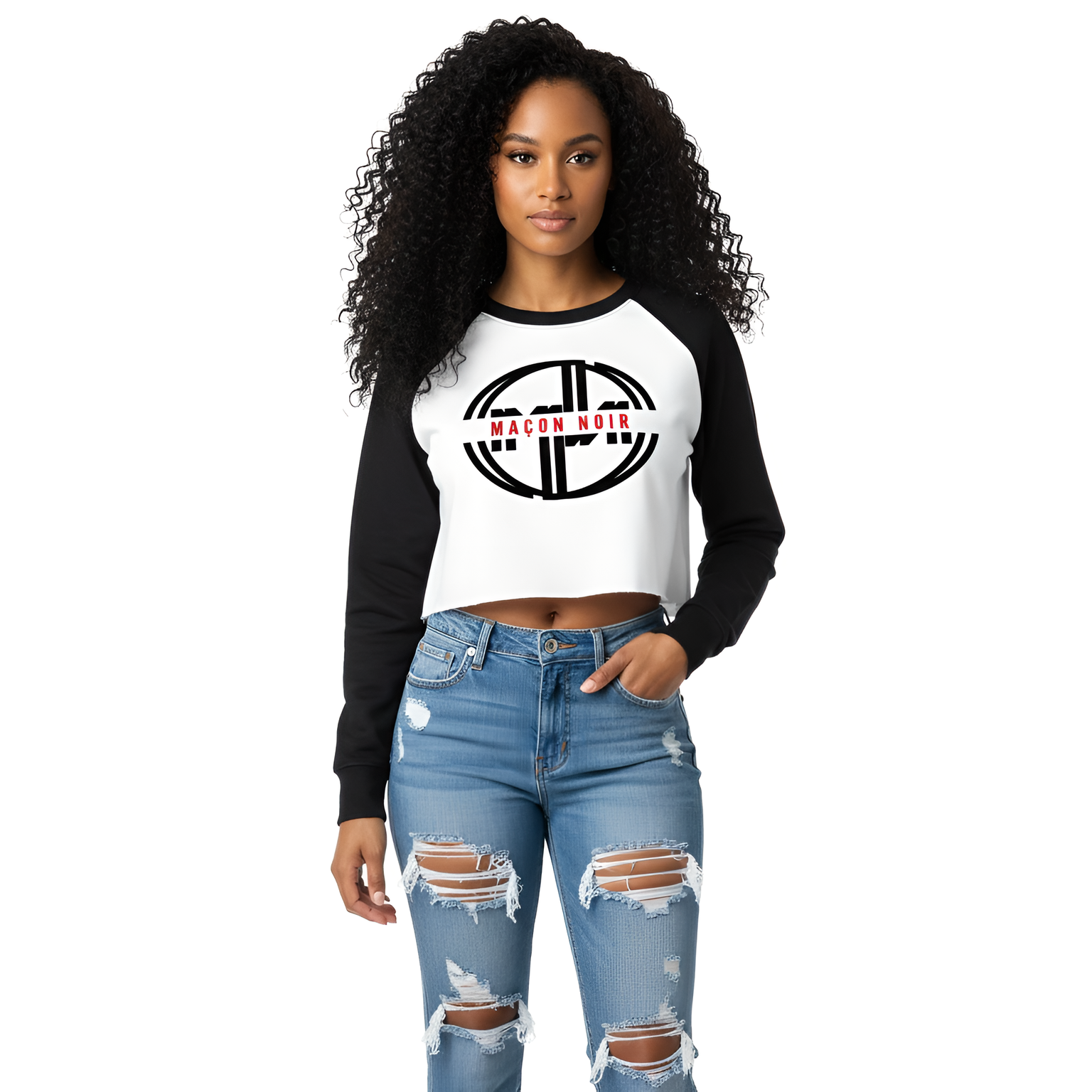MN Logo Raw-Hem Color-Block Raglan Crop Sweatshirt