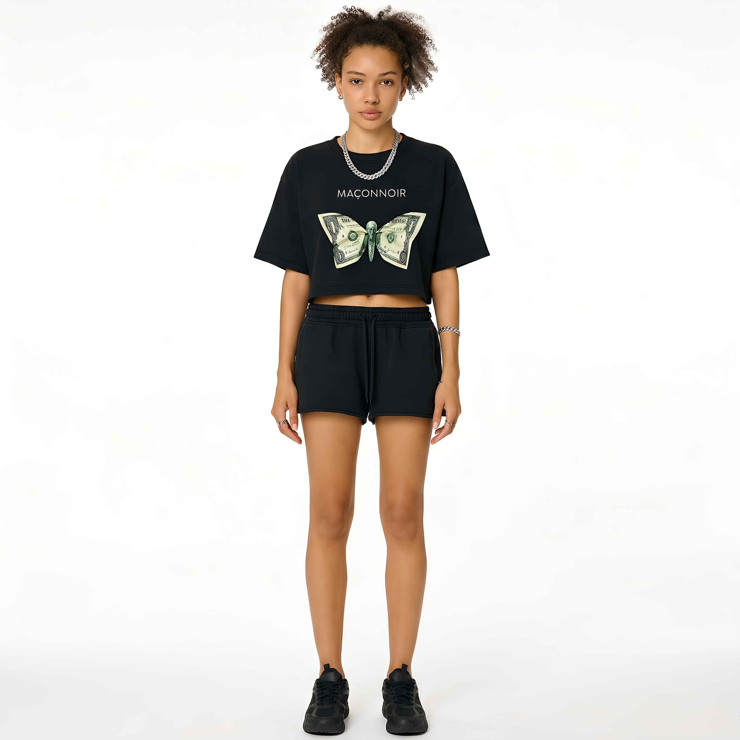 Butterfly Graphic  Washed Raw Edge Crop Top