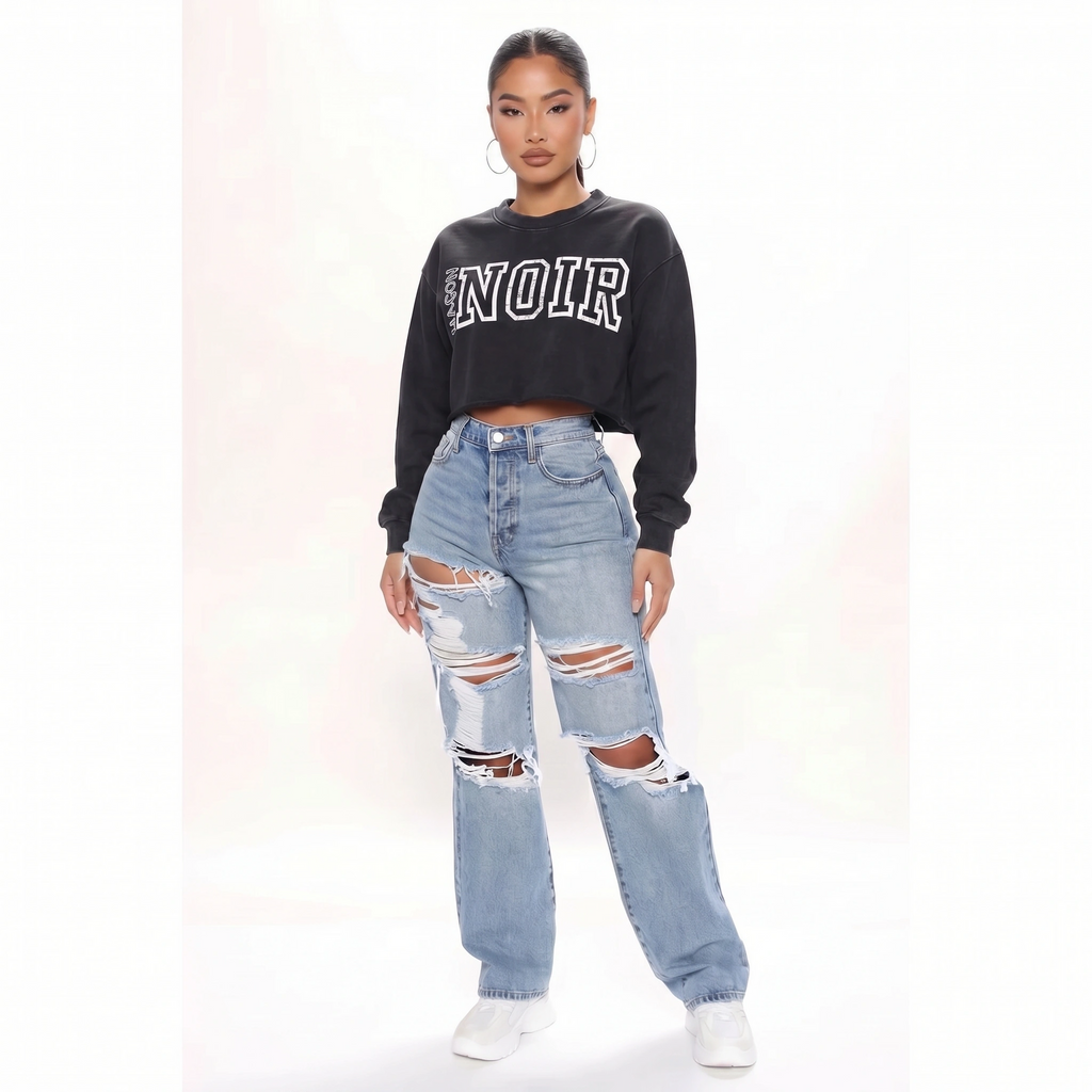 Maçon Noir Washed Raw Edge Cropped Sweatshirt