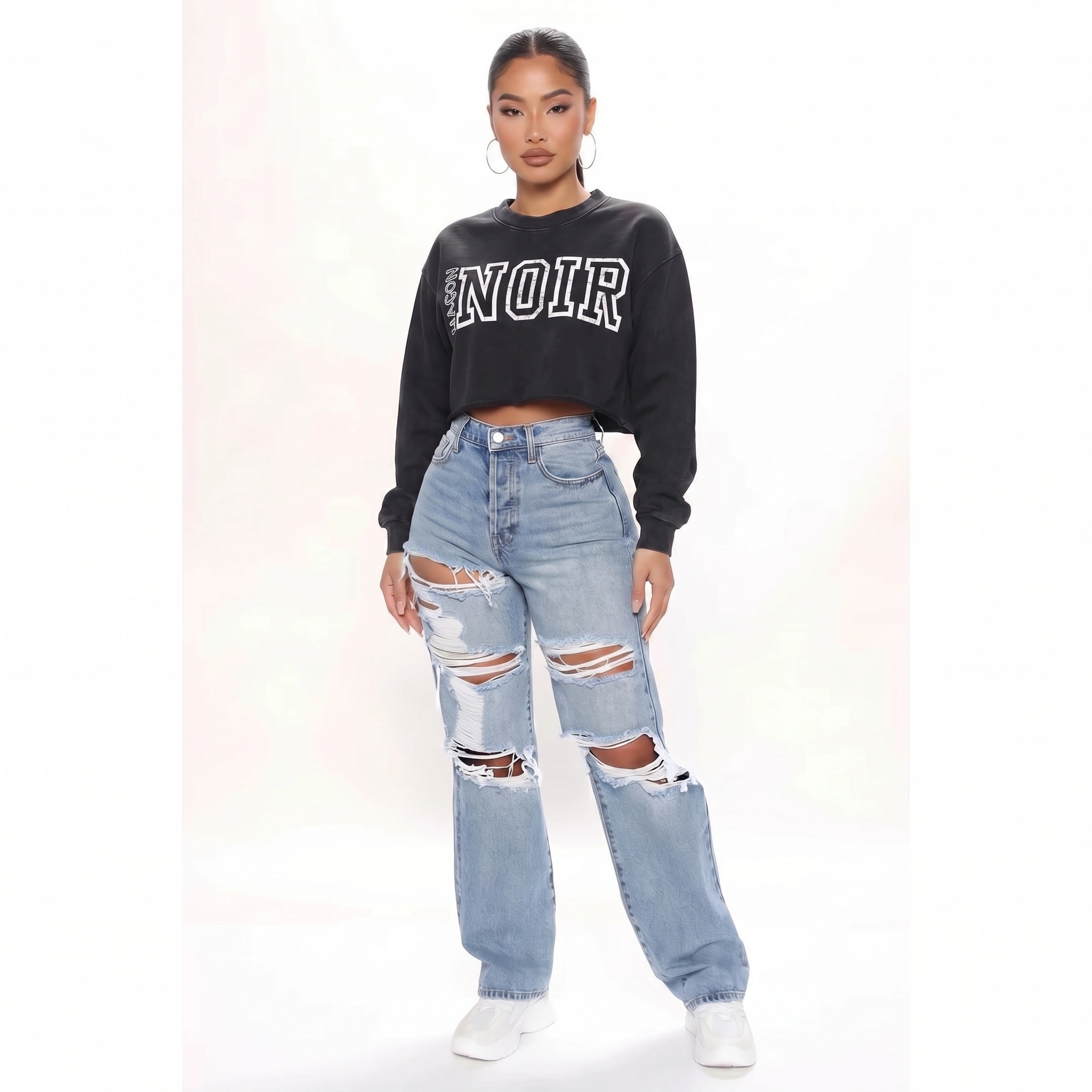 Maçon Noir Washed Raw Edge Cropped Sweatshirt